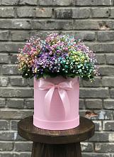 Цветочная композиция из Гипсофила и Розы в шляпной коробке в Белово