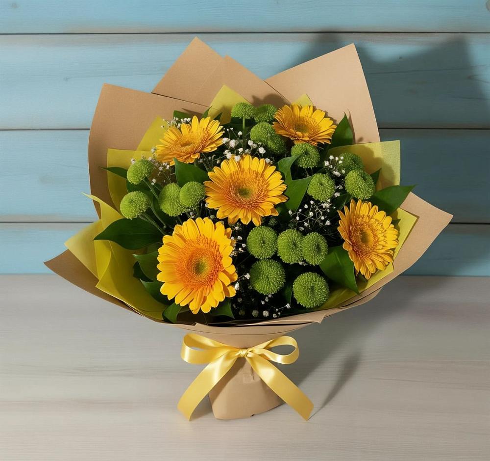 Букет цветов из: Герберы и Хризантемы в Белово