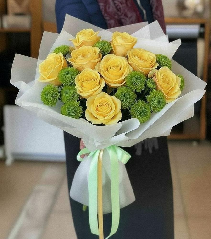 Букет цветов из: Хризантемы и Розы в Белово