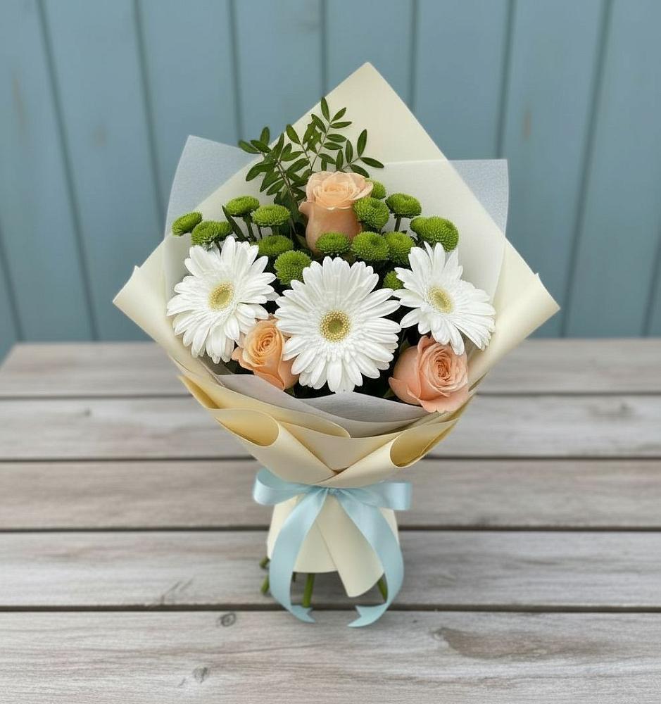 Букет цветов из: Герберы, Розы и Хризантемы в Белово