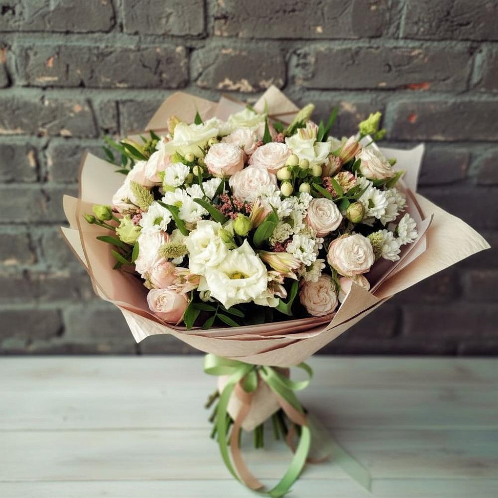 Букет цветов из: Альстромерии, Розы и Хризантемы в Белово