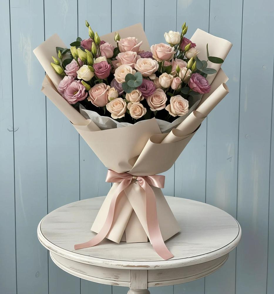 Букет цветов из: Розы и Лизиантусы в Белово