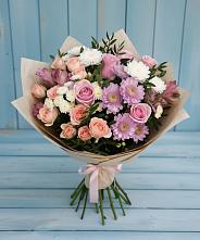 Букет цветов из:  Хризантемы, Розы и Альстромерии в Белово