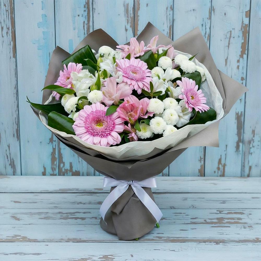 Букет цветов из: Герберы, Альстромерии и Хризантемы в Белово